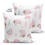 - Графика и иллюстрации - Realhomes Çift Taraflı Pembe Sevimli Koyun Temalı Dijital Baskılı Özel Tasarım Modern Süet Yastık Kırlent Kılıfı Realhomes