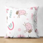 - Графика и иллюстрации - Realhomes Çift Taraflı Pembe Sevimli Koyun Temalı Dijital Baskılı Özel Tasarım Modern Süet Yastık Kırlent Kılıfı Realhomes