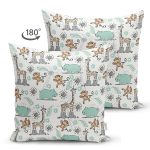 - Suet-K1336-Gorsel-1 - Realhomes Çift Taraflı Sevimli Zürafa Ve Maymun Desenli Dijital Baskılı Özel Tasarım Modern Süet Yastık Kırlent Kılıfı Realhomes