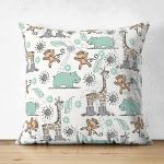 - Suet-K1336-Gorsel - Realhomes Çift Taraflı Sevimli Zürafa Ve Maymun Desenli Dijital Baskılı Özel Tasarım Modern Süet Yastık Kırlent Kılıfı Realhomes