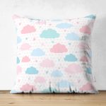 Çift Taraflı Pembe Mavi Bulut Desenli Dijital Baskılı Özel Tasarım Modern Süet Yastık Kırlent Kılıfı Realhomes