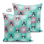 - Suet-K1342-Gorsel-1 - Realhomes Çift Taraflı Penguen Temalı Çocuk Odası Dijital Baskılı Özel Tasarım Modern Süet Yastık Kırlent Kılıfı Realhomes