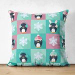 - Suet-K1342-Gorsel - Realhomes Çift Taraflı Penguen Temalı Çocuk Odası Dijital Baskılı Özel Tasarım Modern Süet Yastık Kırlent Kılıfı Realhomes