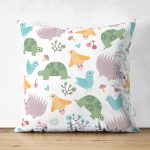 - 列印 - Realhomes Çift Taraflı Sevimli Kaplumbağa Kirpi Motifli Dijital Baskılı Özel Tasarım Modern Süet Yastık Kırlent Kılıfı Realhomes