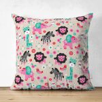 - Basic CMYK - Realhomes Çift Taraflı Rengarenk Orman Hayvanları Motifli Dijital Baskılı Özel Tasarım Modern Süet Yastık Kırlent Kılıfı Realhomes