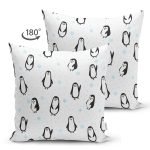 - Suet-K1349-Gorsel-1 - Realhomes Çift Taraflı Çocuk Odası Sevimli Penguen Temalı Dijital Baskılı Özel Tasarım Modern Süet Yastık Kırlent Kılıfı Realhomes