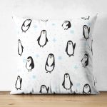 - Suet-K1349-Gorsel - Realhomes Çift Taraflı Çocuk Odası Sevimli Penguen Temalı Dijital Baskılı Özel Tasarım Modern Süet Yastık Kırlent Kılıfı Realhomes