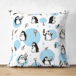 - Suet-K1350-Gorsel - Realhomes Çift Taraflı Dondurma Yiyen Penguen Motifli Dijital Baskılı Özel Tasarım Modern Süet Yastık Kırlent Kılıfı Realhomes
