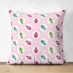 - Baskı - Realhomes Çift Taraflı Rengarenk Uğur Böcekleri Desenli Dijital Baskılı Özel Tasarım Modern Süet Yastık Kırlent Kılıfı Realhomes