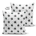 - Suet-K1353-Gorsel-1 - Realhomes Çift Taraflı Beyaz Zemin Siyah Yıldız Motifli Dijital Baskılı Özel Tasarım Modern Süet Yastık Kırlent Kılıfı Realhomes