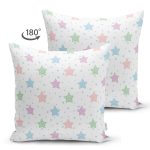 - Suet-K1354-Gorsel-1 - Realhomes Çift Taraflı Beyaz Zemin Rengarenk Yıldız Motifli Dijital Baskılı Özel Tasarım Modern Süet Yastık Kırlent Kılıfı Realhomes