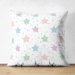 - Suet-K1354-Gorsel - Realhomes Çift Taraflı Beyaz Zemin Rengarenk Yıldız Motifli Dijital Baskılı Özel Tasarım Modern Süet Yastık Kırlent Kılıfı Realhomes