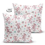 - Print - Realhomes Çift Taraflı Neşeli Maymunlar Temalı Dijital Baskılı Özel Tasarım Modern Süet Yastık Kırlent Kılıfı Realhomes