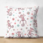 - Print - Realhomes Çift Taraflı Neşeli Maymunlar Temalı Dijital Baskılı Özel Tasarım Modern Süet Yastık Kırlent Kılıfı Realhomes