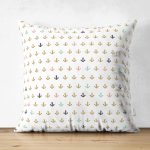 Çift Taraflı Denizci Temalı Çapa Desenli Dijital Baskılı Özel Tasarım Modern Süet Yastık Kırlent Kılıfı Realhomes