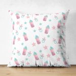 - Print - Realhomes Çift Taraflı Biberon Ve Emzik Desenli Dijital Baskılı Özel Tasarım Modern Süet Yastık Kırlent Kılıfı Realhomes