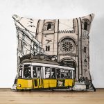 - Suet-K136-Gorsel - Realhomes Çift Taraflı Sarı Tramvay Dijital Baskılı Dekoratif Modern Süet Yastık Kırlent Kılıfı Realhomes