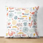 - Print - Realhomes Çift Taraflı Kuş Ve Tavuk Tasarımlı Dijital Baskılı Özel Tasarım Modern Süet Yastık Kırlent Kılıfı Realhomes