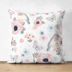 - Suet-K1364-Gorsel - Realhomes Çift Taraflı Kuş Ve Çiçek Desenli Dijital Baskılı Özel Tasarım Modern Süet Yastık Kırlent Kılıfı Realhomes