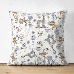 - Suet-K1365-Gorsel - Realhomes Çift Taraflı Sevimli Orman Hayvanları Desenli Dijital Baskılı Özel Tasarım Modern Süet Yastık Kırlent Kılıfı Realhomes