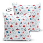 - Печать - Realhomes Çift Taraflı Denizci Temalı Çocuk Odası Dijital Baskılı Özel Tasarım Modern Süet Yastık Kırlent Kılıfı Realhomes