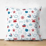 - Печать - Realhomes Çift Taraflı Denizci Temalı Çocuk Odası Dijital Baskılı Özel Tasarım Modern Süet Yastık Kırlent Kılıfı Realhomes