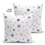 - Печать - Realhomes Çift Taraflı Beyaz Zeminde Renkli Yıldız Temalı Dijital Baskılı Özel Tasarım Modern Süet Yastık Kırlent Kılıfı Realhomes