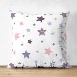 - Печать - Realhomes Çift Taraflı Beyaz Zeminde Renkli Yıldız Temalı Dijital Baskılı Özel Tasarım Modern Süet Yastık Kırlent Kılıfı Realhomes