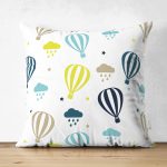 - Suet-K1376-Gorsel - Realhomes Çift Taraflı Uçan Balon Temalı Dijital Baskılı Özel Tasarım Modern Süet Yastık Kırlent Kılıfı Realhomes