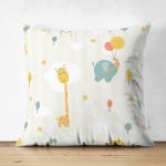 Çift Taraflı Fil Ve Zürafa Desenli Dijital Baskılı Özel Tasarım Modern Süet Yastık Kırlent Kılıfı Realhomes