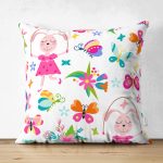 - Seamless background with a hare. - Realhomes Çift Taraflı İp Atlayan Tavşan Ve Kelebek Desenli Dijital Baskılı Özel Tasarım Modern Süet Yastık Kırlent Kılıfı Realhomes