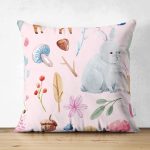 - Suet-K1380-Gorsel - Realhomes Çift Taraflı Tavşan Ve Orman Temalı Dijital Baskılı Özel Tasarım Modern Süet Yastık Kırlent Kılıfı Realhomes