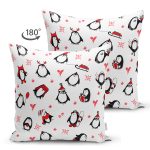 - Print - Realhomes Çift Taraflı Sevimli Penguen Motifli Dijital Baskılı Özel Tasarım Modern Süet Yastık Kırlent Kılıfı Realhomes