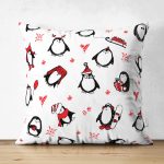 - Print - Realhomes Çift Taraflı Sevimli Penguen Motifli Dijital Baskılı Özel Tasarım Modern Süet Yastık Kırlent Kılıfı Realhomes