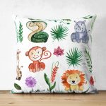 - Suet-K1384-Gorsel - Realhomes Çift Taraflı Sevimli Orman Hayvanları Motifli Dijital Baskılı Özel Tasarım Modern Süet Yastık Kırlent Kılıfı Realhomes