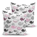 - Suet-K1386-Gorsel-1 - Realhomes Çift Taraflı Çocuk Odası Pembe Balina Temalı Dijital Baskılı Özel Tasarım Modern Süet Yastık Kırlent Kılıfı Realhomes
