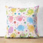 - Suet-K1387-Gorsel - Realhomes Çift Taraflı Rengarenk Sevimli Fil Desenli Dijital Baskılı Özel Tasarım Modern Süet Yastık Kırlent Kılıfı Realhomes