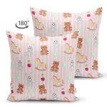 - полосфонбесшов - Realhomes Çift Taraflı Sevimli Ayıcık Ve Tavşan Motifli Dijital Baskılı Özel Tasarım Modern Süet Yastık Kırlent Kılıfı Realhomes