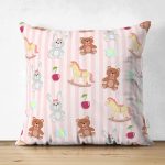 - полосфонбесшов - Realhomes Çift Taraflı Sevimli Ayıcık Ve Tavşan Motifli Dijital Baskılı Özel Tasarım Modern Süet Yastık Kırlent Kılıfı Realhomes