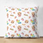 - Print - Realhomes Çift Taraflı Sevimli Ayıcık Desenli Dijital Baskılı Özel Tasarım Modern Süet Yastık Kırlent Kılıfı Realhomes