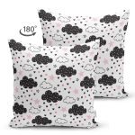 - Print - Realhomes Çift Taraflı Pembe Yıldız Ve Bulut Desenli Dijital Baskılı Özel Tasarım Modern Süet Yastık Kırlent Kılıfı Realhomes