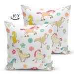 - Suet-K1396-Gorsel-1 - Realhomes Çift Taraflı Rengarenk Sevimli At Desenli Dijital Baskılı Özel Tasarım Modern Süet Yastık Kırlent Kılıfı Realhomes