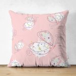 - Suet-K1397-Gorsel - Realhomes Çift Taraflı Pembe Zeminli Sevimli Kelebek Motifli Dijital Baskılı Özel Tasarım Modern Süet Yastık Kırlent Kılıfı Realhomes