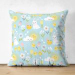 - Suet-K1399-Gorsel - Realhomes Çift Taraflı Tavşan Bulut Ve Güneş Desenli Dijital Baskılı Özel Tasarım Modern Süet Yastık Kırlent Kılıfı Realhomes