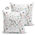 Çift Taraflı Gökkuşağı Bulut Ve Unicorn Desenli Dijital Baskılı Özel Tasarım Modern Süet Yastık Kırlent Kılıfı Realhomes