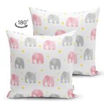 - Печать - Realhomes Çift Taraflı Gri Ve Pembe Fil Desenli Dijital Baskılı Özel Tasarım Modern Süet Yastık Kırlent Kılıfı Realhomes