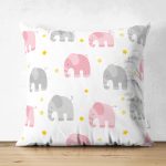 - Печать - Realhomes Çift Taraflı Gri Ve Pembe Fil Desenli Dijital Baskılı Özel Tasarım Modern Süet Yastık Kırlent Kılıfı Realhomes