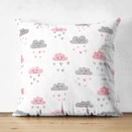 - Suet-K1403-Gorsel - Realhomes Çift Taraflı Sevimli Yağmur Bulutları Desenli Dijital Baskılı Özel Tasarım Modern Süet Yastık Kırlent Kılıfı Realhomes