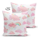 Çift Taraflı Pembe Bulut Ve Unicorn Motifli Dijital Baskılı Özel Tasarım Modern Süet Yastık Kırlent Kılıfı Realhomes