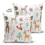 - Печать - Realhomes Çift Taraflı Sevimli Orman Hayvanları Desenli Dijital Baskılı Özel Tasarım Modern Süet Yastık Kırlent Kılıfı Realhomes